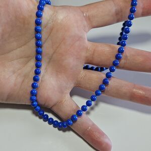 Oops A Daisy Bright Blue Beaded Necklace 18" Spring Ring Clasp